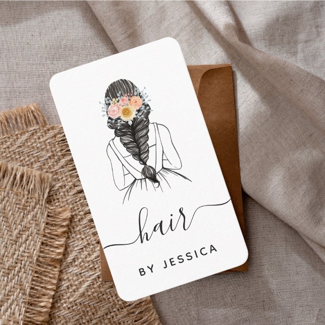 Cartão De Visita Código QR do Braid de Cabelo do Chic Floral Elegan (Criador carregado)