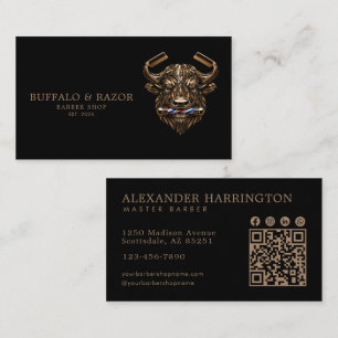 Cartão De Visita Código QR do Bufalo de Bronze da Barbearia Profiss