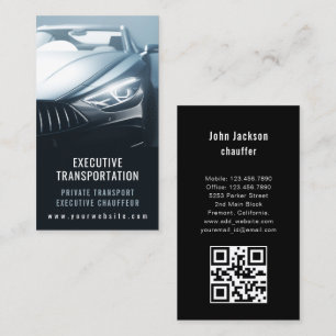 Cartão De Visita Código QR do Carro de Transporte de Luxo Azul e Pr