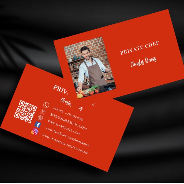 Cartão De Visita Código QR do catering vermelho de chef privado (Criador carregado)