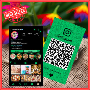 Cartão De Visita Código QR do Chef Instagram da Green Bakery