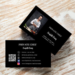 Cartão De Visita Código QR do chef particular preto branco catering