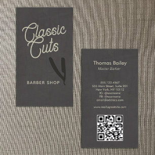Cartão De Visita Código QR do Compro Barber de Script Retroativo