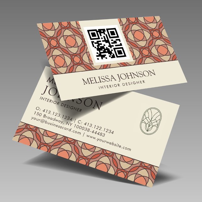 Cartão De Visita Código QR do Designer de Interiores de Mosaico Ter (Criador carregado)