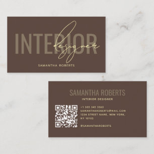Cartão De Visita Código QR do designer de interiores moderno marrom
