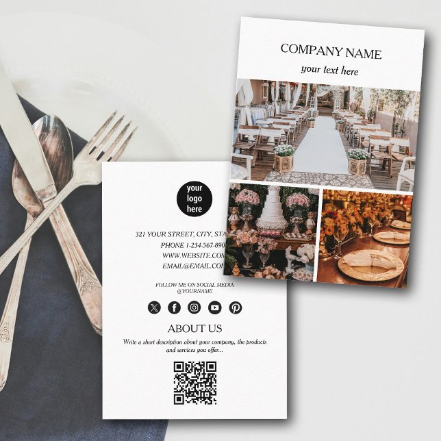 Cartão De Visita Código QR do Elegant Event Planning Business 3 Pho (Elegant Event Planning Business 3 Photos QR Code Business Card)