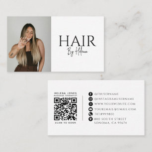 Cartão De Visita Código QR do Estilista de Cabelo de Foto Moderna