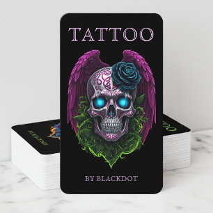 Cartão De Visita Código QR do Estúdio de Tatuagem Asa de Caveira Gó
