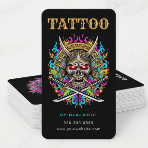 Cartão De Visita Código QR do Estúdio de Tatuagem Caveira Samurai d