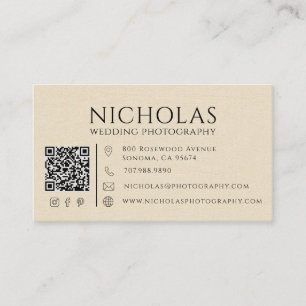 Cartão De Visita Código QR do Fotógrafo de Casamento com Estilo de
