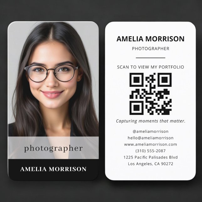 Cartão De Visita Código QR do Fotógrafo Foto Simples (Criador carregado)