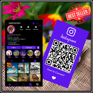 Cartão De Visita Código QR do Instagram do Corretor Violeta Vibrant