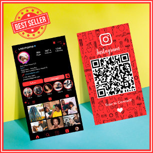 Cartão De Visita Código QR do Instagram do Modern Red Salon
