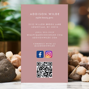 Cartão De Visita Código QR do Instagram Facebook Rosa Empoeirado pa