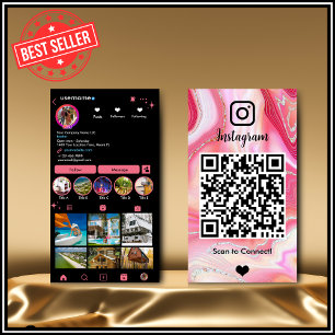 Cartão De Visita Código QR do Instagram LUXURY cor-de-rosa e glându