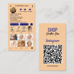 Cartão De Visita Código QR do Instagram para Negócios   Foto Grid M
