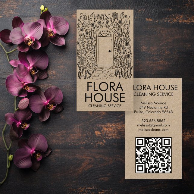 Cartão De Visita Código QR do Jardim da PORTA FRONTAL (FRONT DOOR House Cleaning Yardwork Garden QR Code Business Card
)