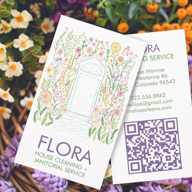 Cartão De Visita Código QR do Jardim da PORTA FRONTAL (FRONT DOOR House Cleaning Yardwork Garden QR Code Business Card
)