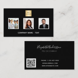 Cartão De Visita Código QR do logotipo branco preto do grupo de fot