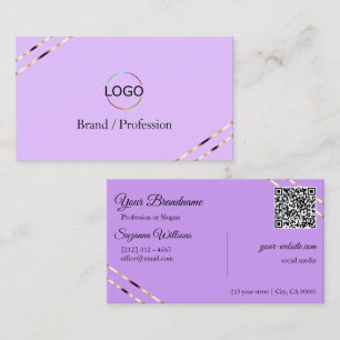Cartão De Visita Código QR do logotipo com linhas de ouro rosa Lila