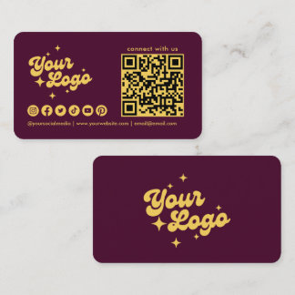 Cartão De Visita Código QR do Logotipo Conecte-se Conosco Burgundy 