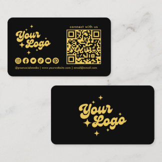 Cartão De Visita Código QR do Logotipo Conecte-se Conosco Preto e D