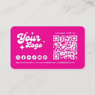 Cartão De Visita Código Qr do Logotipo Conecte-se Conosco Rosa Quen