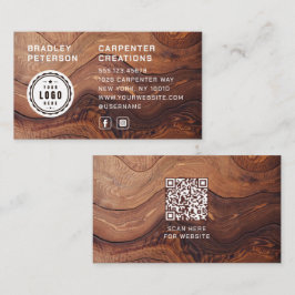 Cartão De Visita Código QR do logotipo Construção de carpintaria de