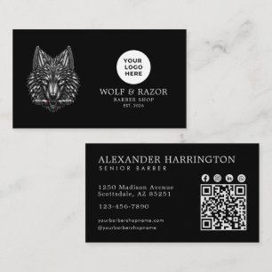 Cartão De Visita Código Qr do Logotipo da Barbearia Profissional Lo