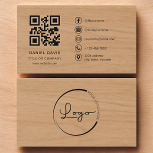 Cartão De Visita Código QR do logotipo da empresa de madeira modern