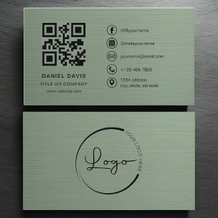 Cartão De Visita Código QR do logotipo da empresa em verde sage met