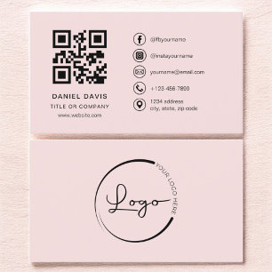 Cartão De Visita Código QR do logotipo da empresa profissional rosa