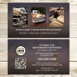 Cartão De Visita Código QR do Logotipo da Foto Carro Clássico