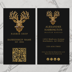 Cartão De Visita Código Qr do Logotipo da Loja de Barbeiro Mestre C