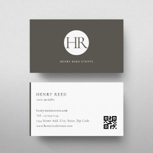 Cartão De Visita código QR do logotipo Dark Taupe Monogram