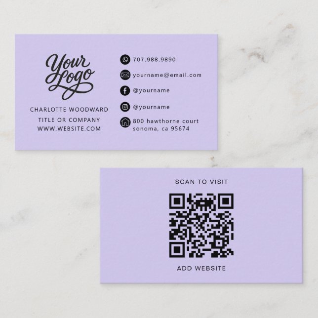 Cartão De Visita Código QR do Logotipo de Lavanda Profissional (Frente/Verso)