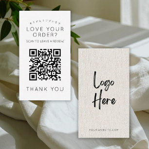 Cartão De Visita Código QR do Logotipo de Linho Simples Deixe uma A