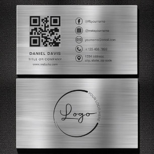 Cartão De Visita Código QR do logotipo de metal Faux profissional m