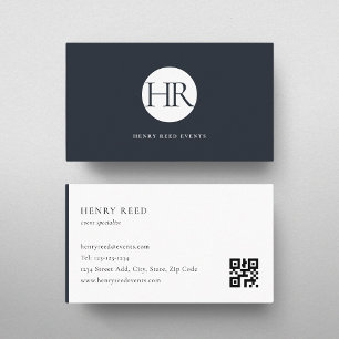 Cartão De Visita código QR do logotipo de monograma Navy Dark