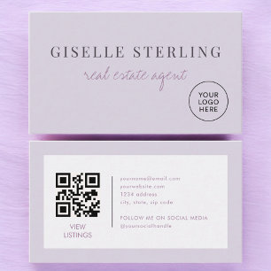 Cartão De Visita Código QR do Logotipo do Agente Imobiliário Roxo L