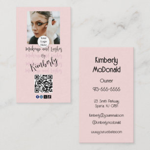 Cartão De Visita Código QR do Logotipo em Script Rosa Bege Foto Maq