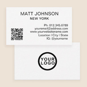 Cartão De Visita Código QR do Logotipo Empresarial Moderno Branco N