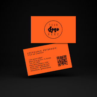 Cartão De Visita Código QR do logotipo personalizado laranja néon b