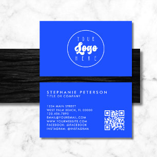 Cartão De Visita Código QR do Logotipo Personalizado Neon Azul Elét