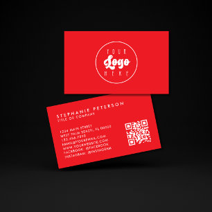 Cartão De Visita Código QR do Logotipo Personalizado Vermelho Ousad