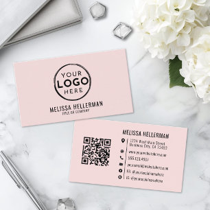Cartão De Visita Código QR do Logotipo Profissional Rosa Corado
