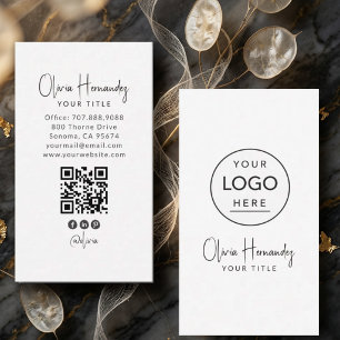 Cartão De Visita Código QR do Logotipo Redondo Branco Mídia Social