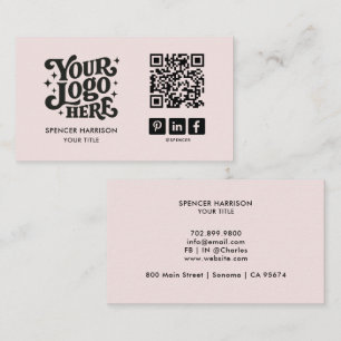 Cartão De Visita Código QR do Logotipo Retro Rosa Bege