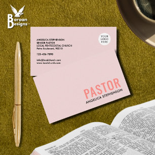 Cartão De Visita Código QR do logotipo rosa discreto PASTOR