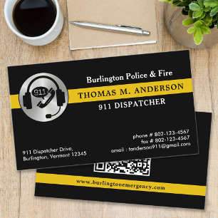 Cartão De Visita Código QR do logotipo Thin Dourado Line 911 person